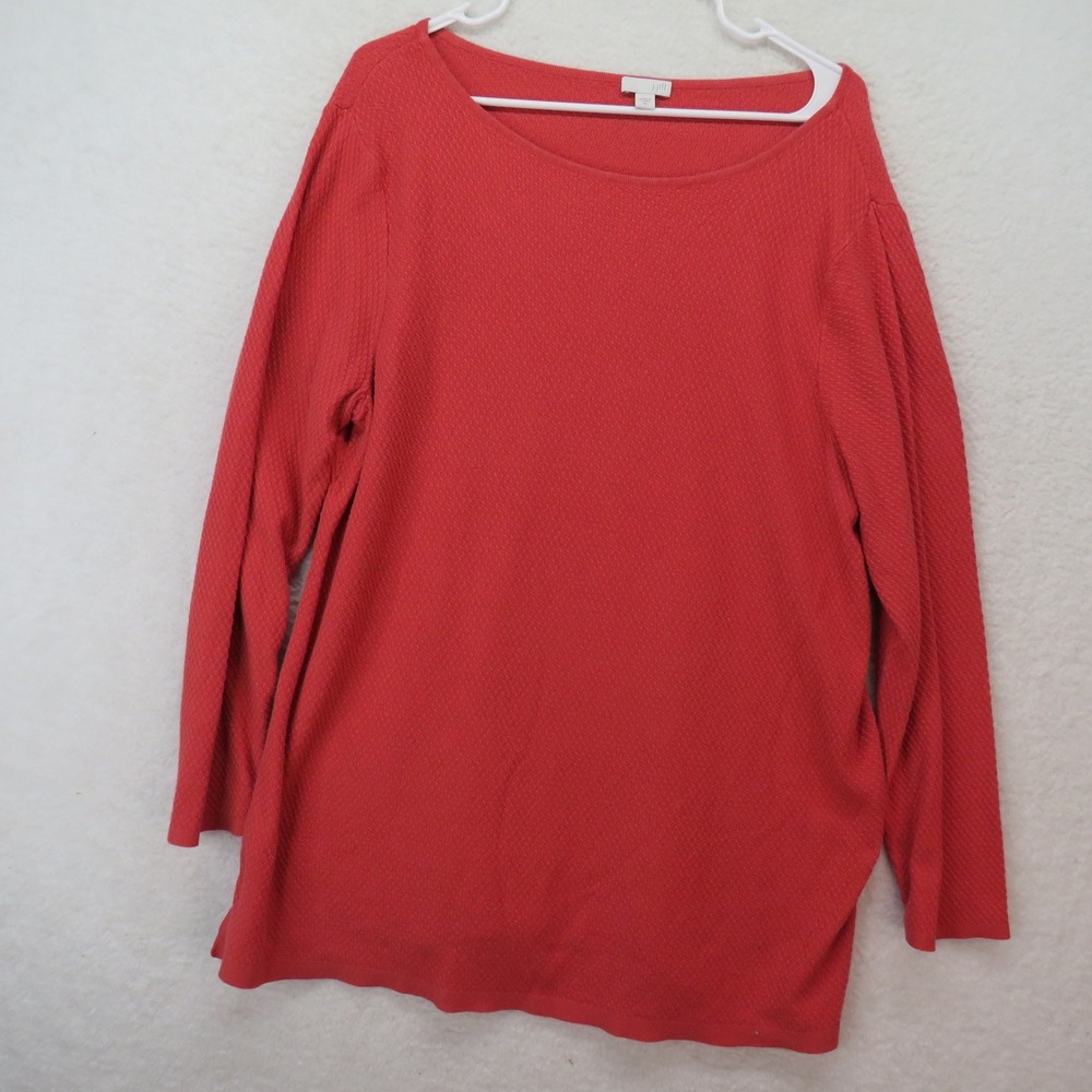 J. Jill Womens XL‎ Coral Red Textured Knit Boat Neck Long Sleeve Tunic Top